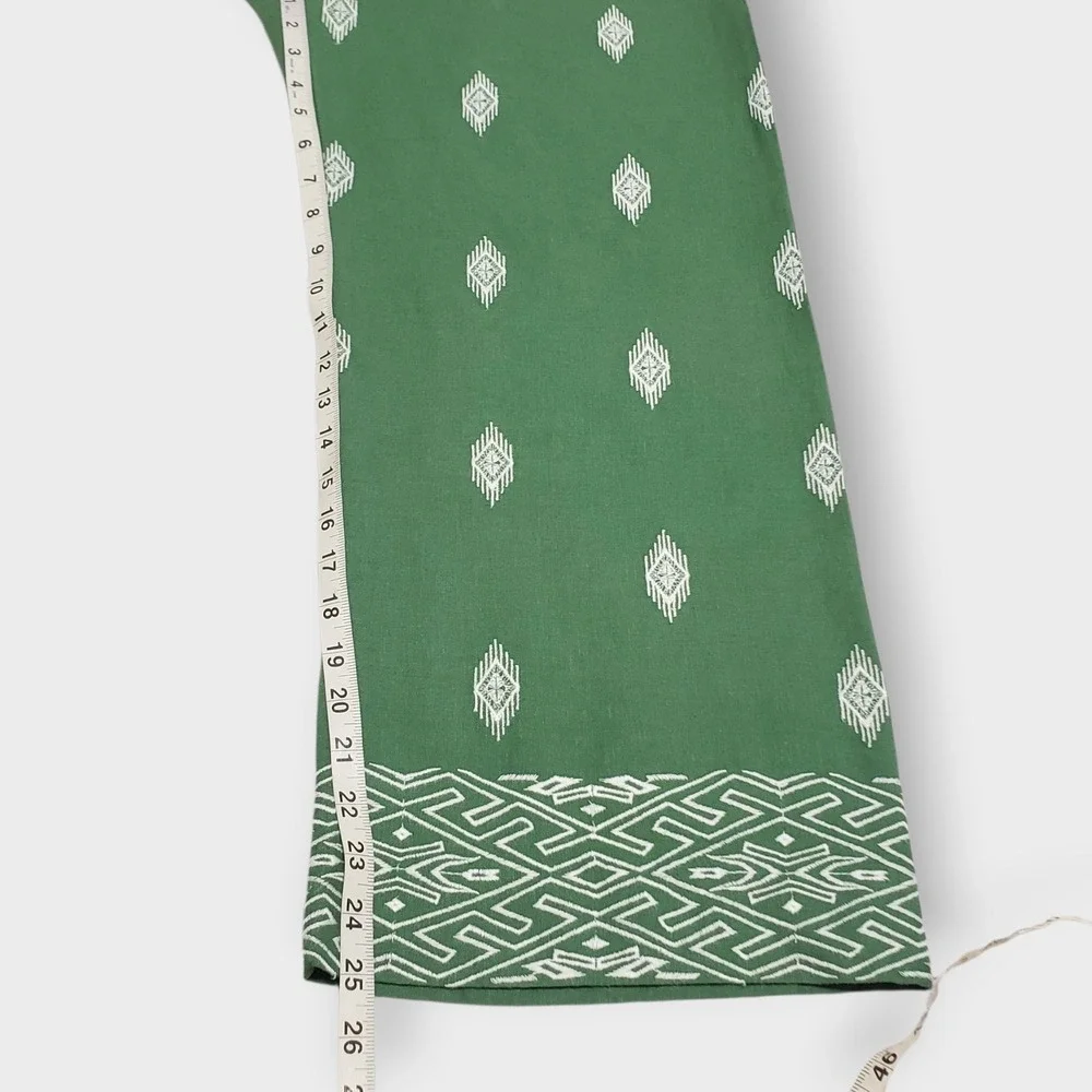 NWT Soft Surroundings Green Embroidered Linen Blend Wide Leg Crop Pants Small - Picture 10 of 12